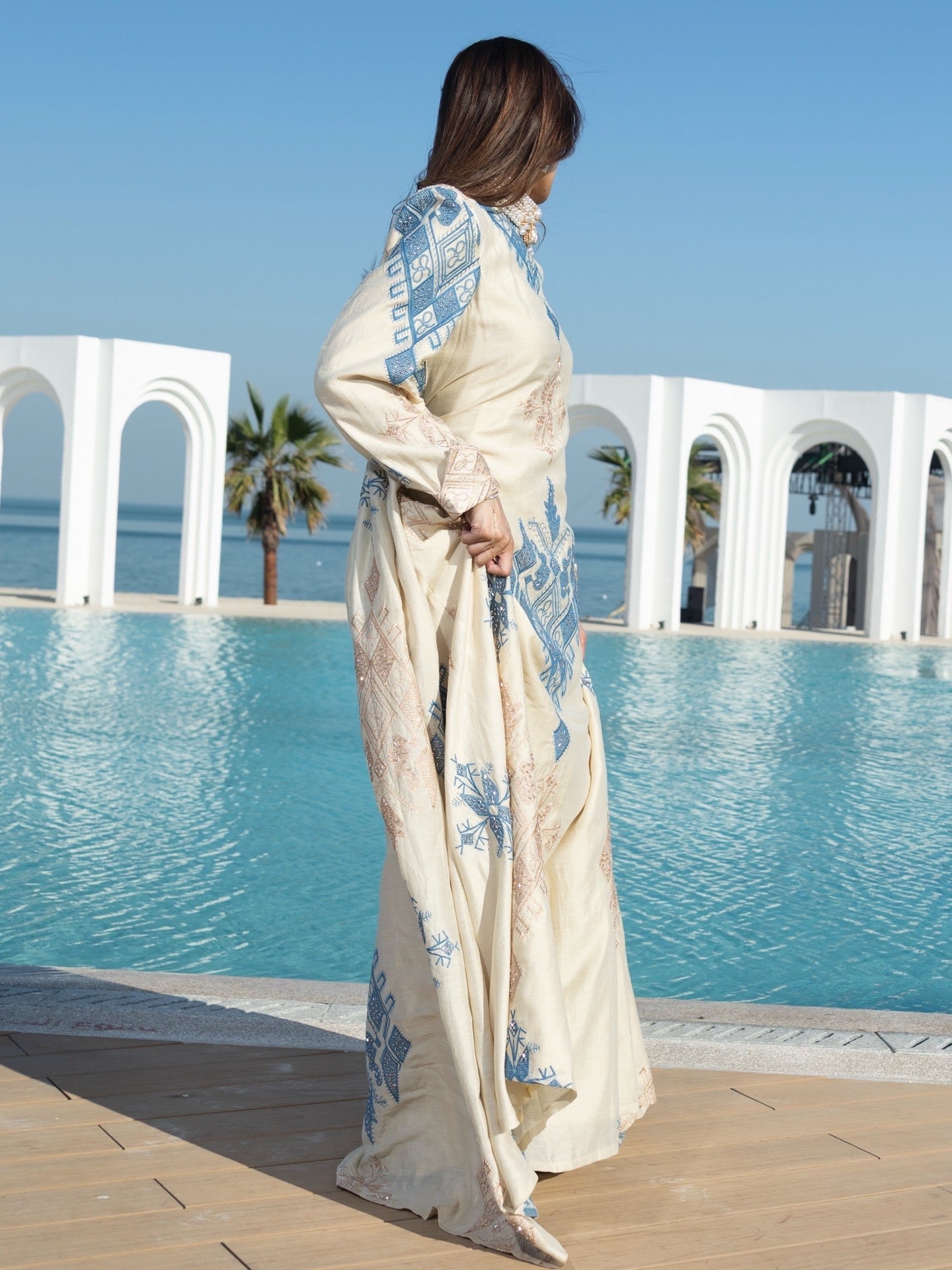 Azure Bloom Heritage Kaftan