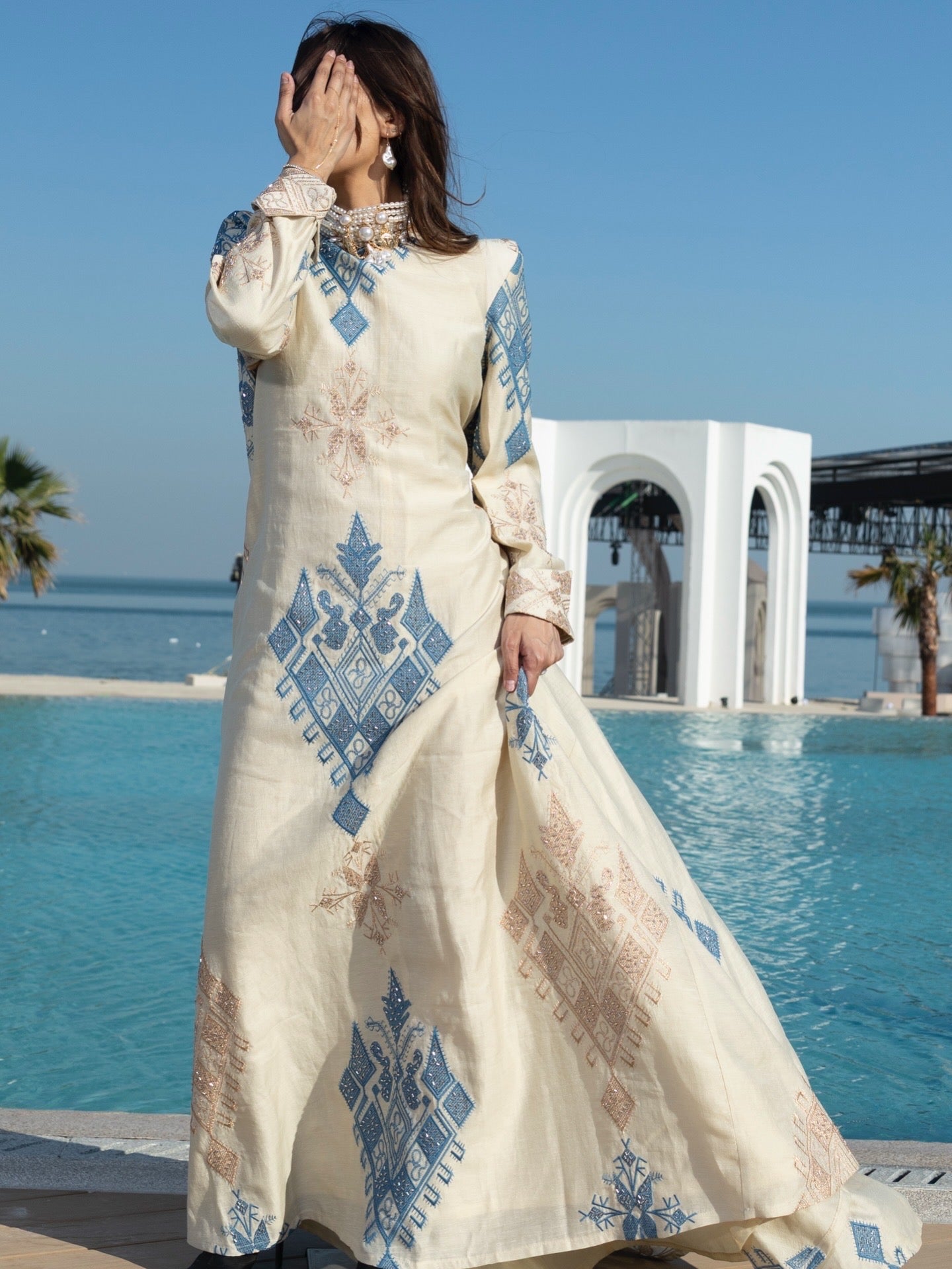 Azure Bloom Heritage Kaftan