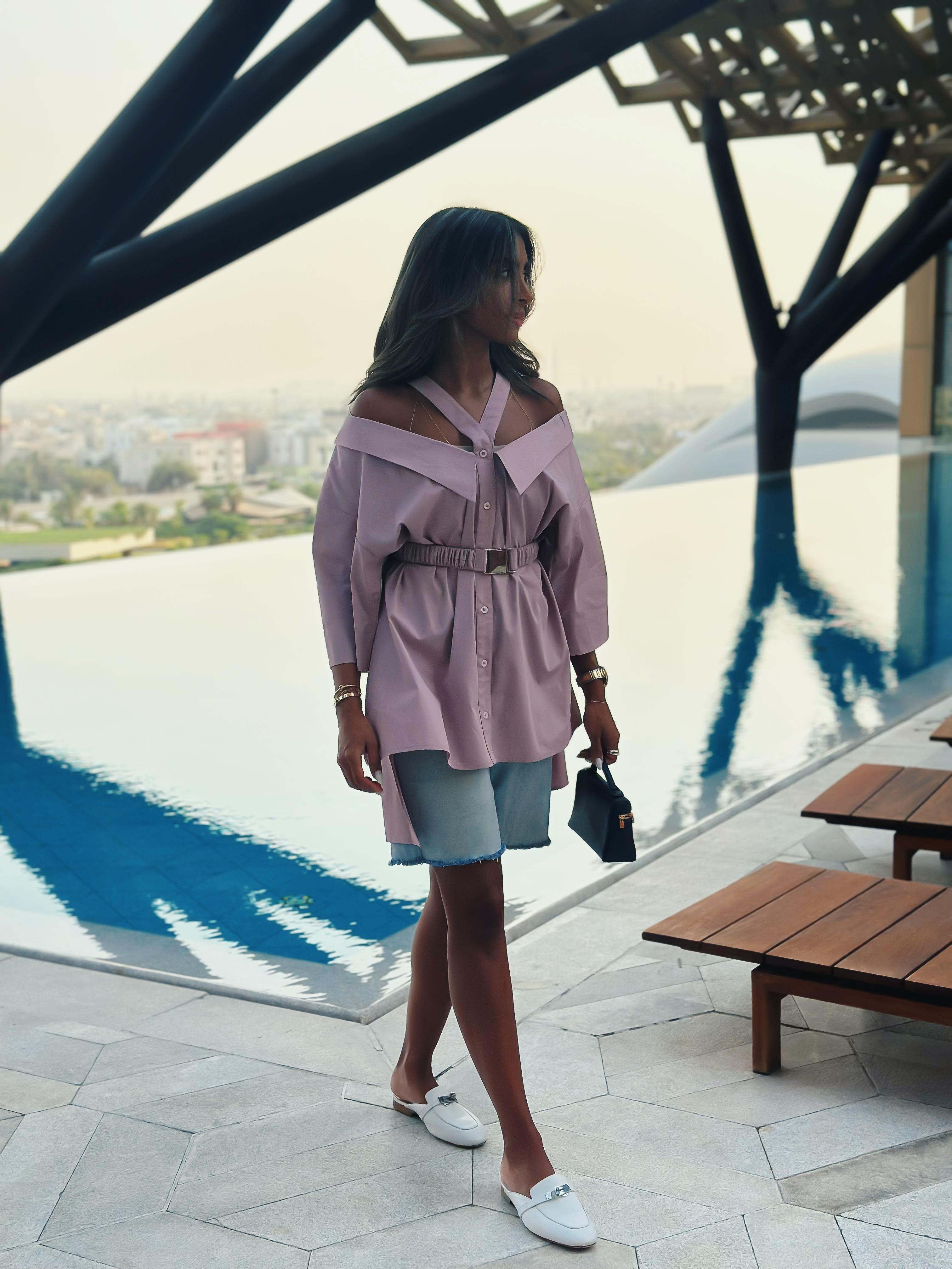 MATE by CODE8- Malaga Shirt Off-Shoulder Belted Shirt