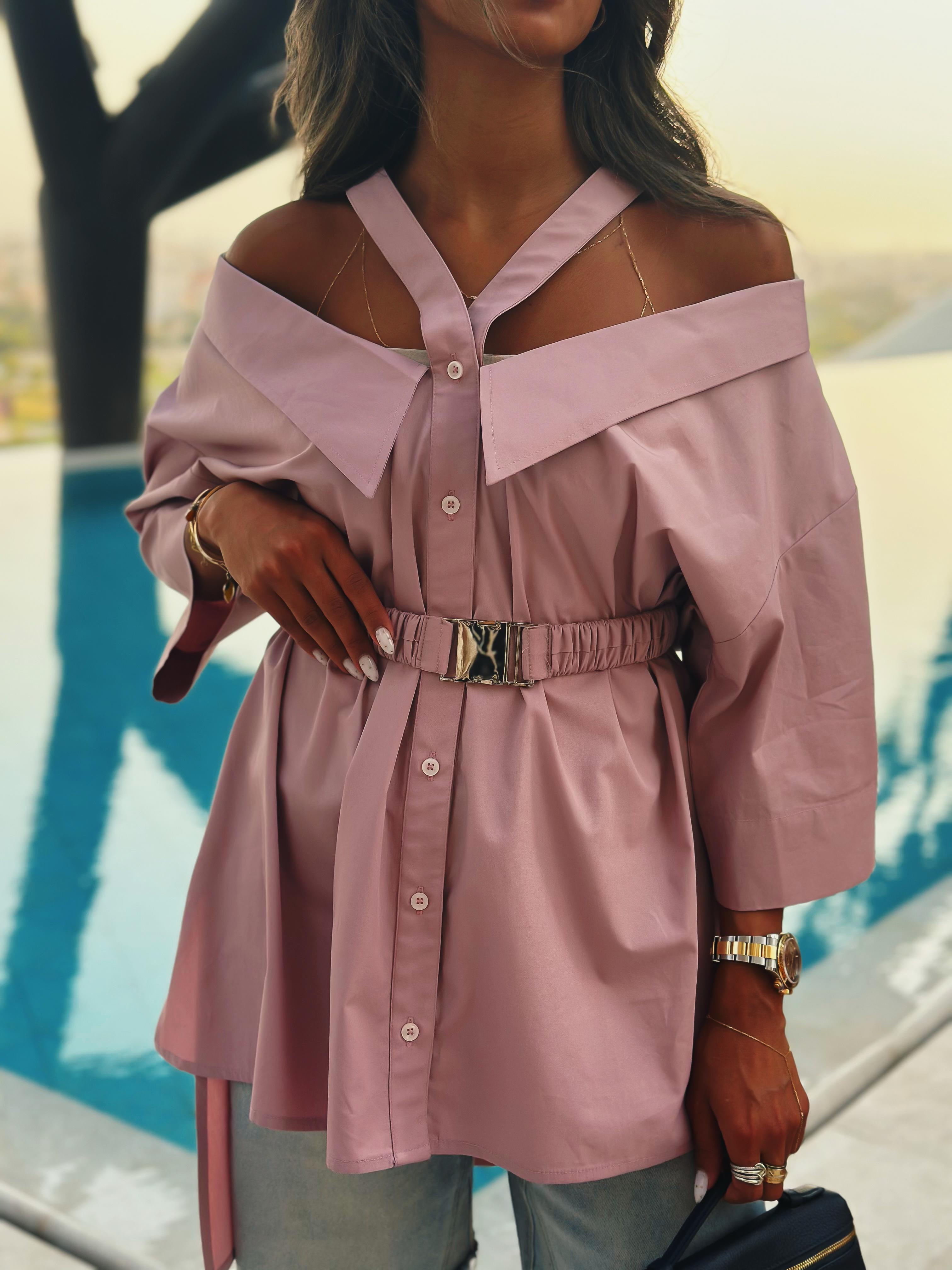 MATE by CODE8- Malaga Shirt Off-Shoulder Belted Shirt