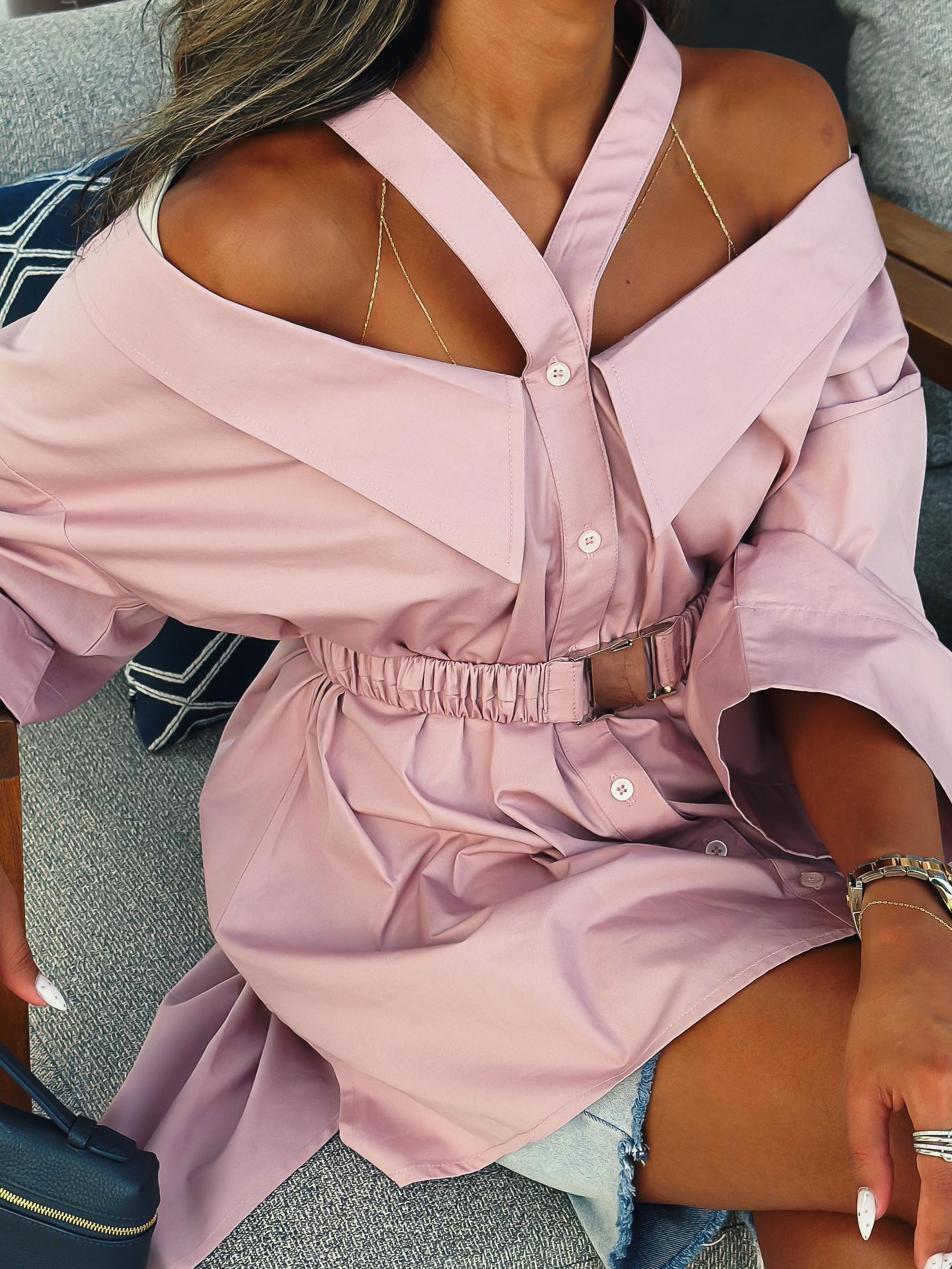 MATE by CODE8- Malaga Shirt Off-Shoulder Belted Shirt