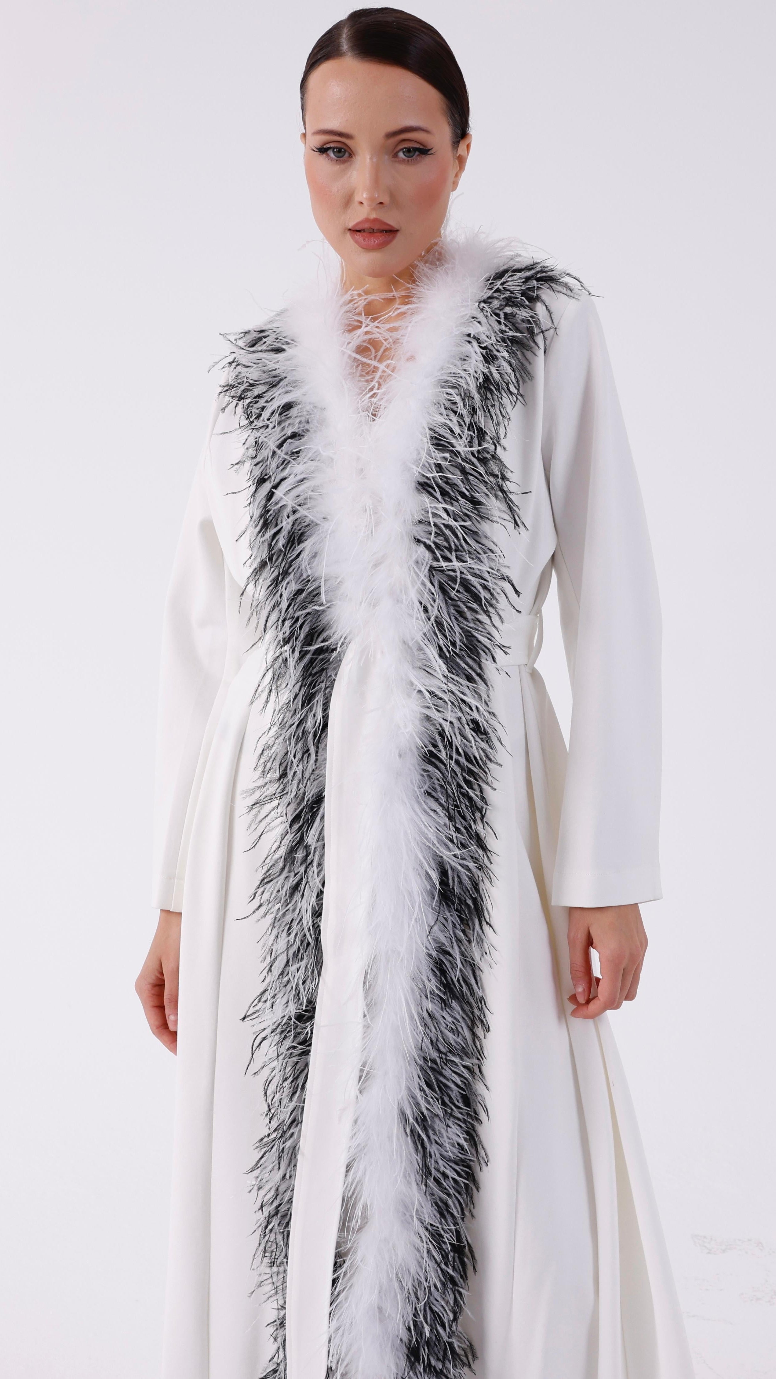 Detailed Long Jacket With Feather