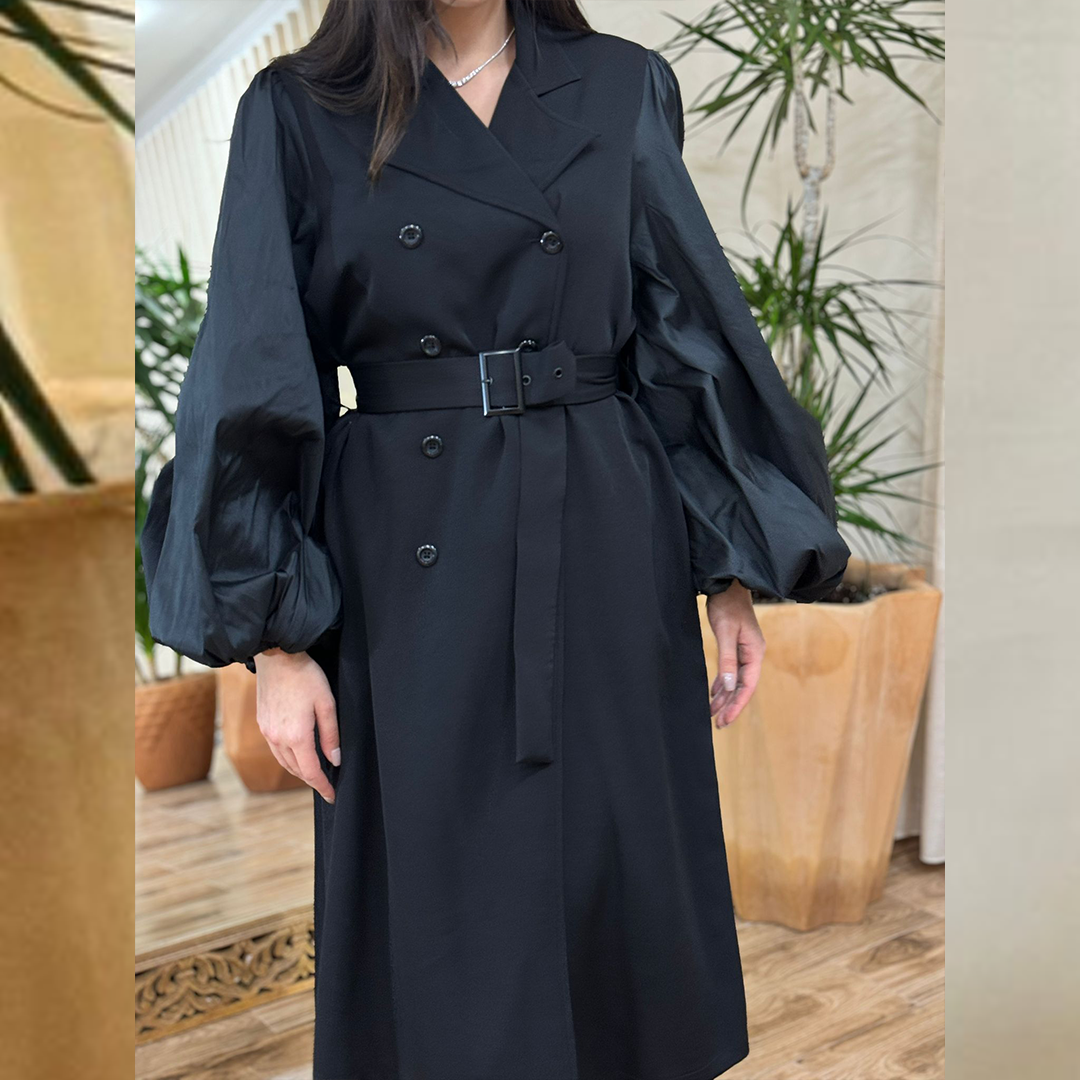 Buff Sleeve Long Belted Jacket