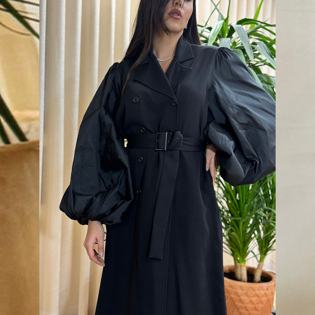 Buff Sleeve Long Belted Jacket