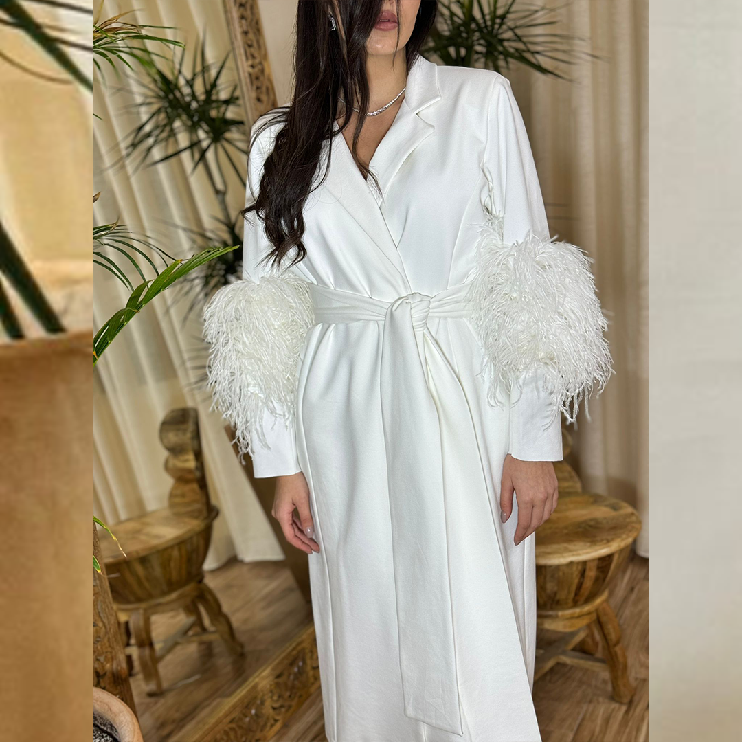 Feather Trim Sleeve Long Jacket