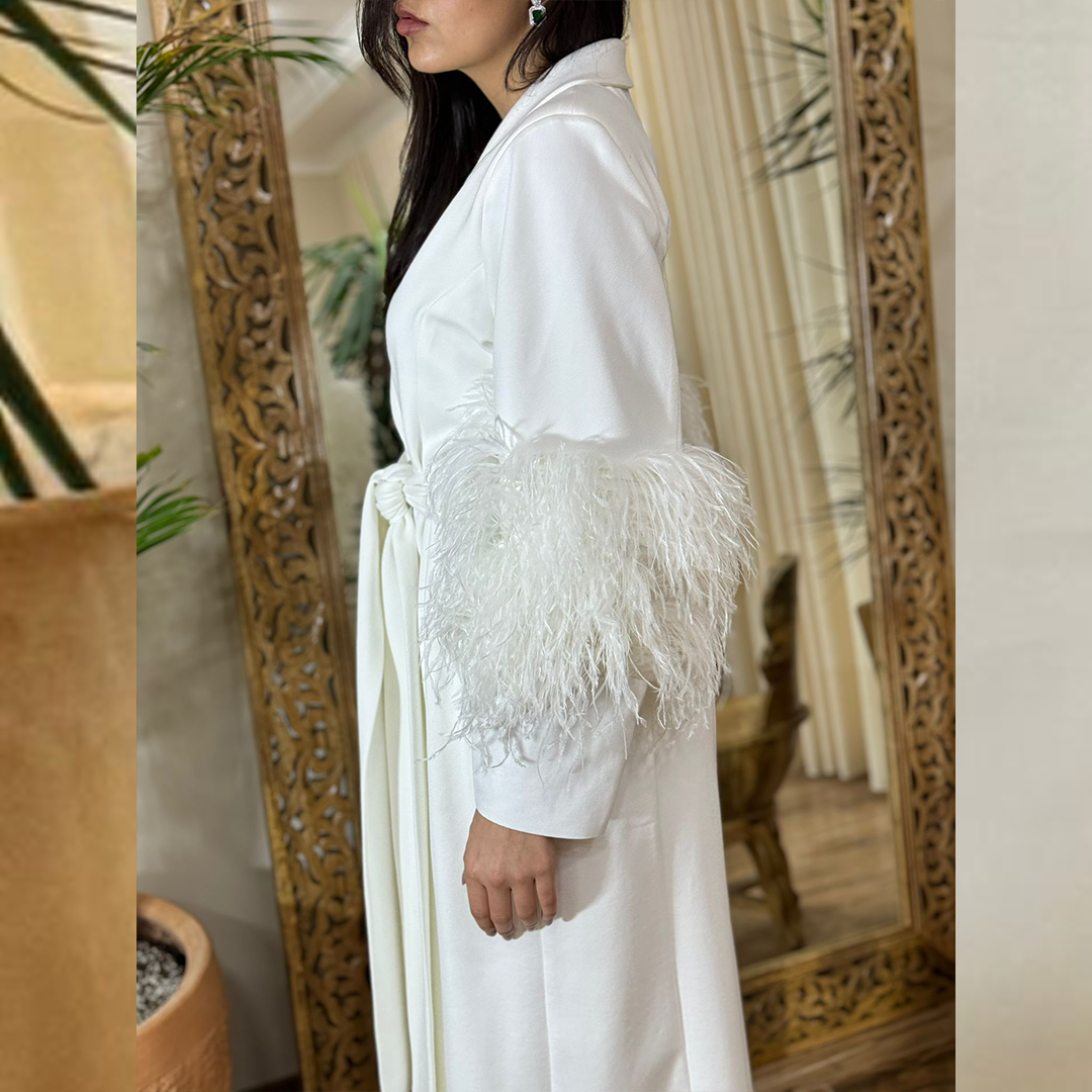 Feather Trim Sleeve Long Jacket