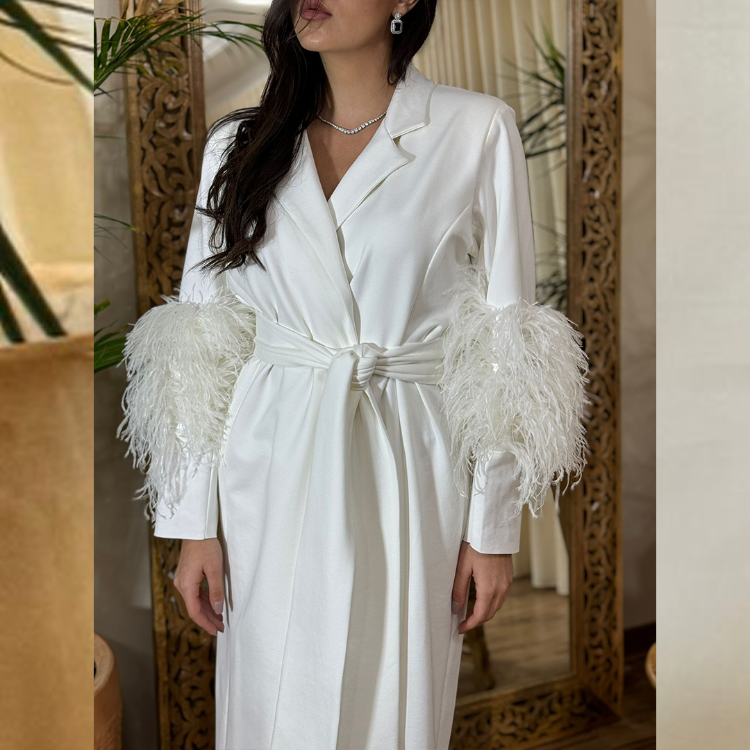 Feather Trim Sleeve Long Jacket