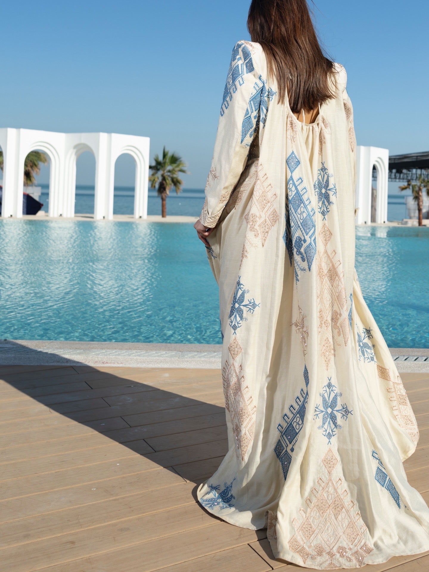 Azure Bloom Heritage Kaftan