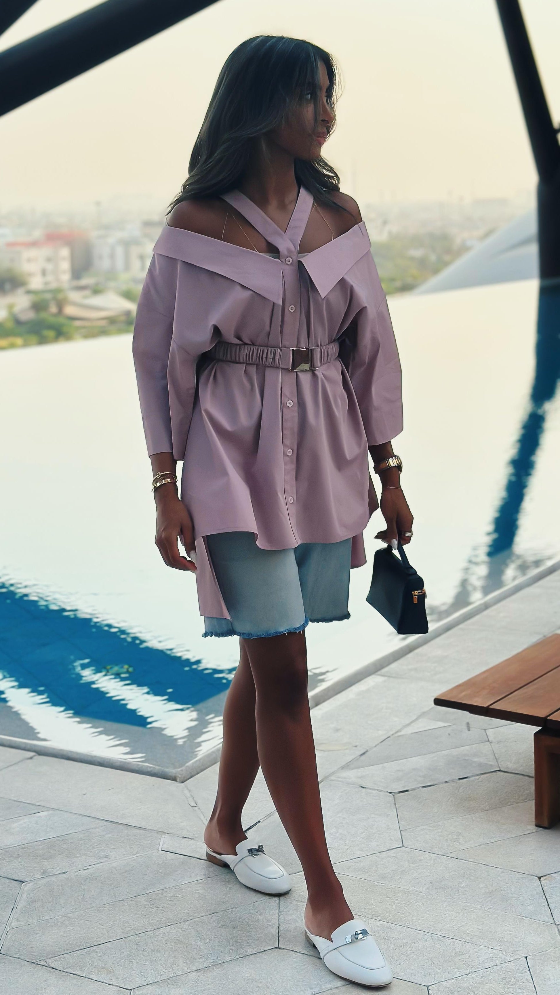 MATE by CODE8- Malaga Shirt Off-Shoulder Belted Shirt