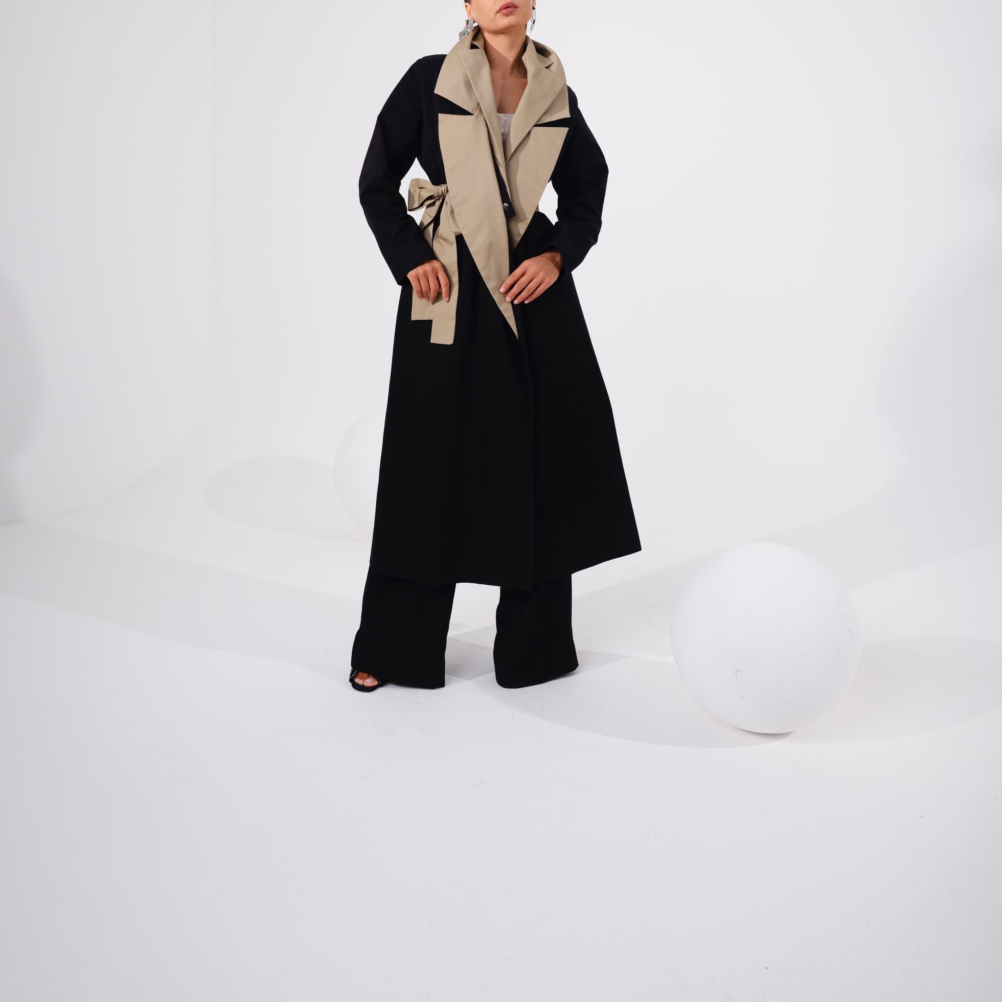 Belted 2tone Long Jacket