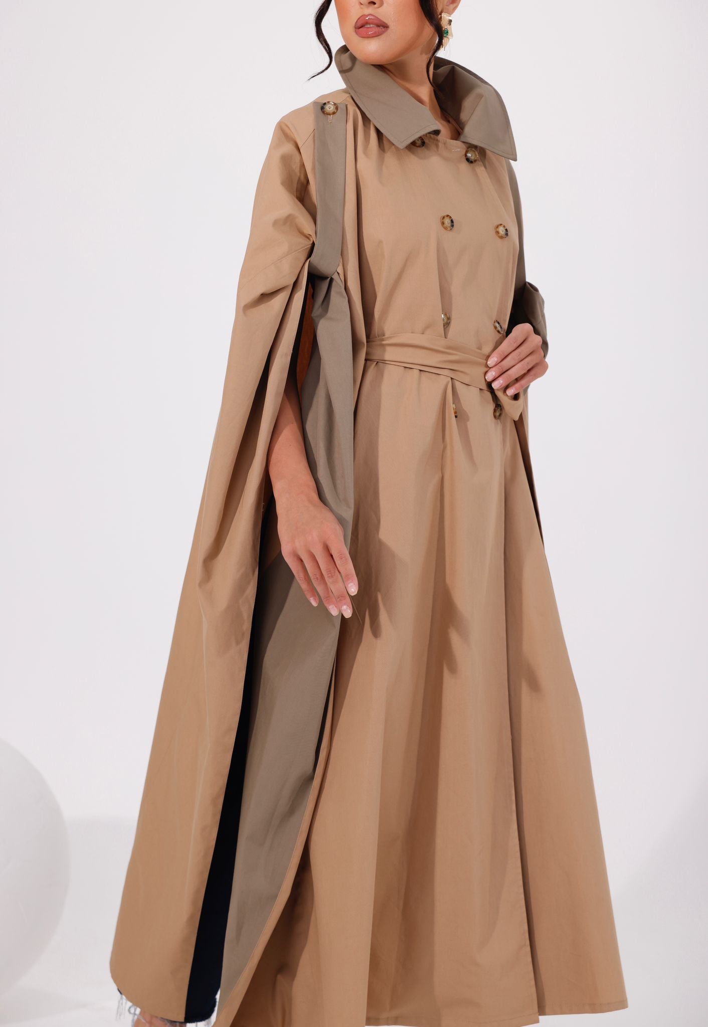 Belted Two Tone Long Jacket