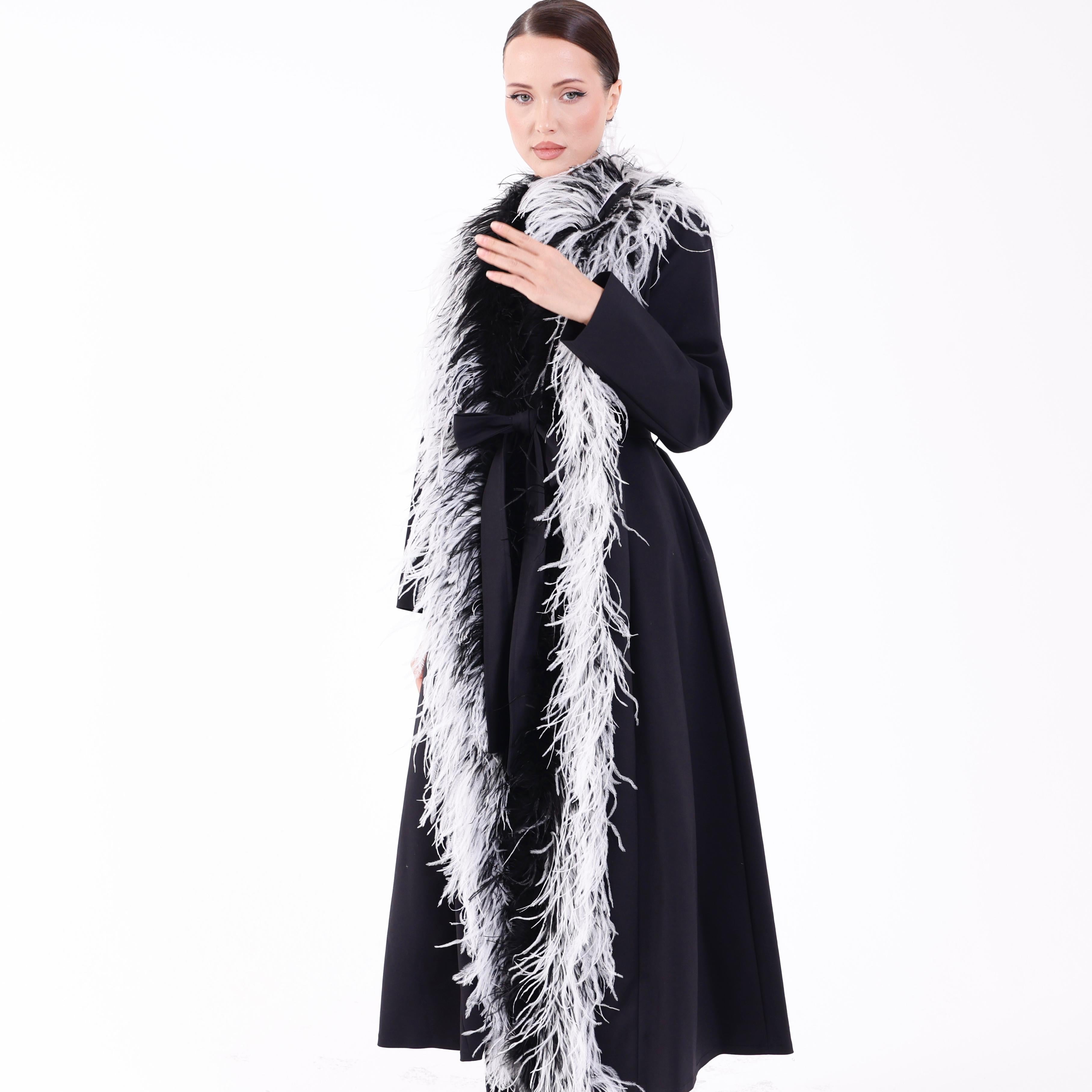 Detailed Trim Feather Long Jacket