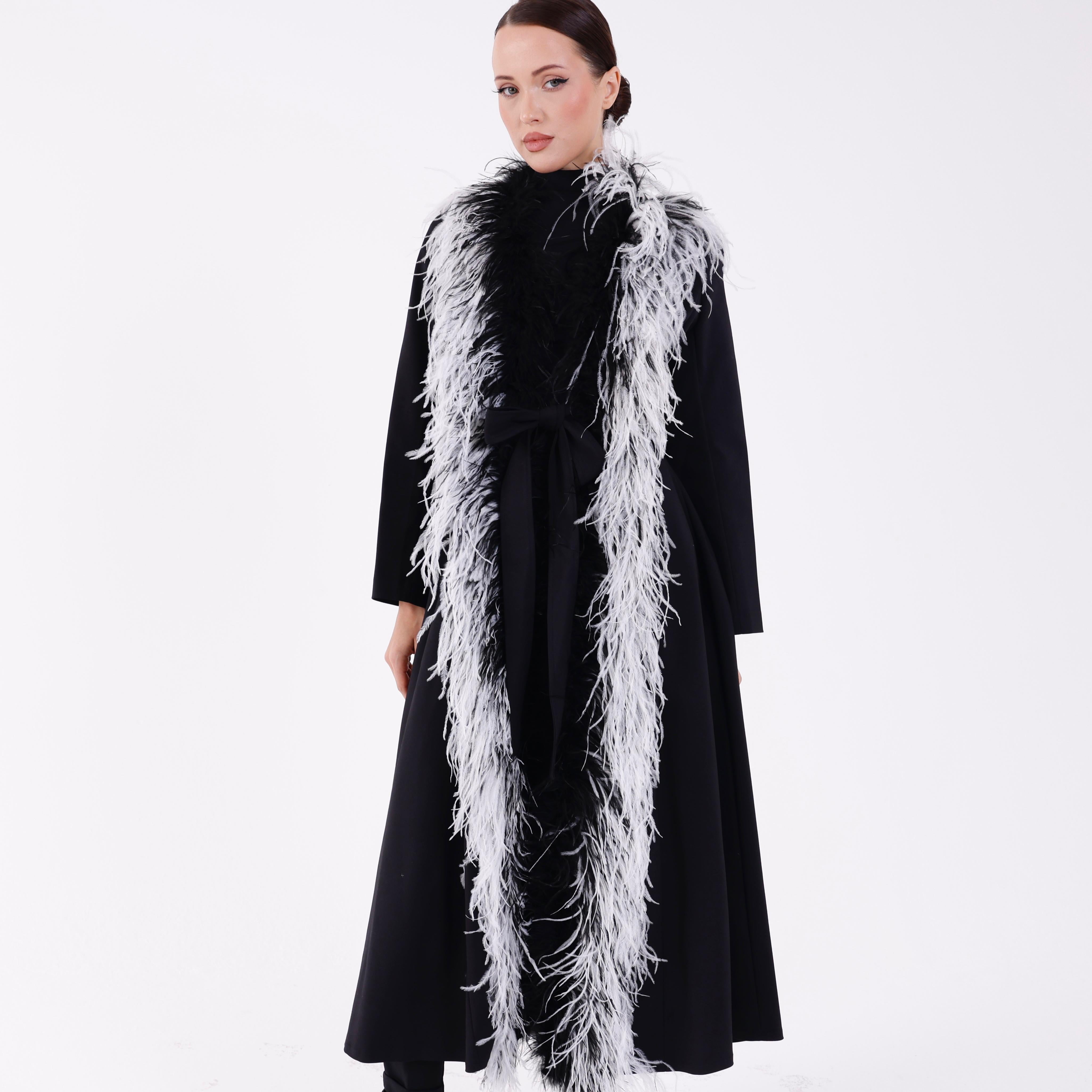 Detailed Trim Feather Long Jacket