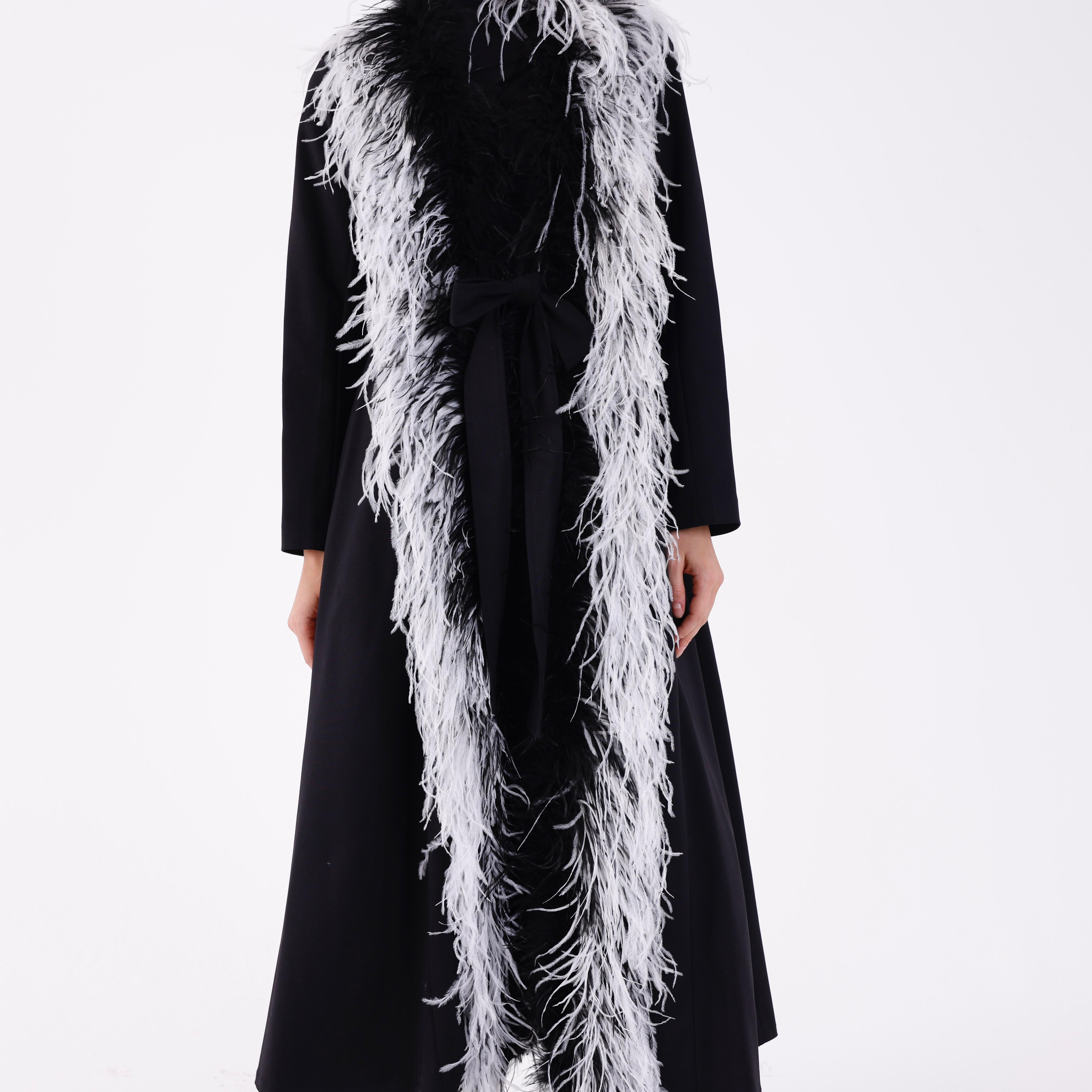 Detailed Trim Feather Long Jacket