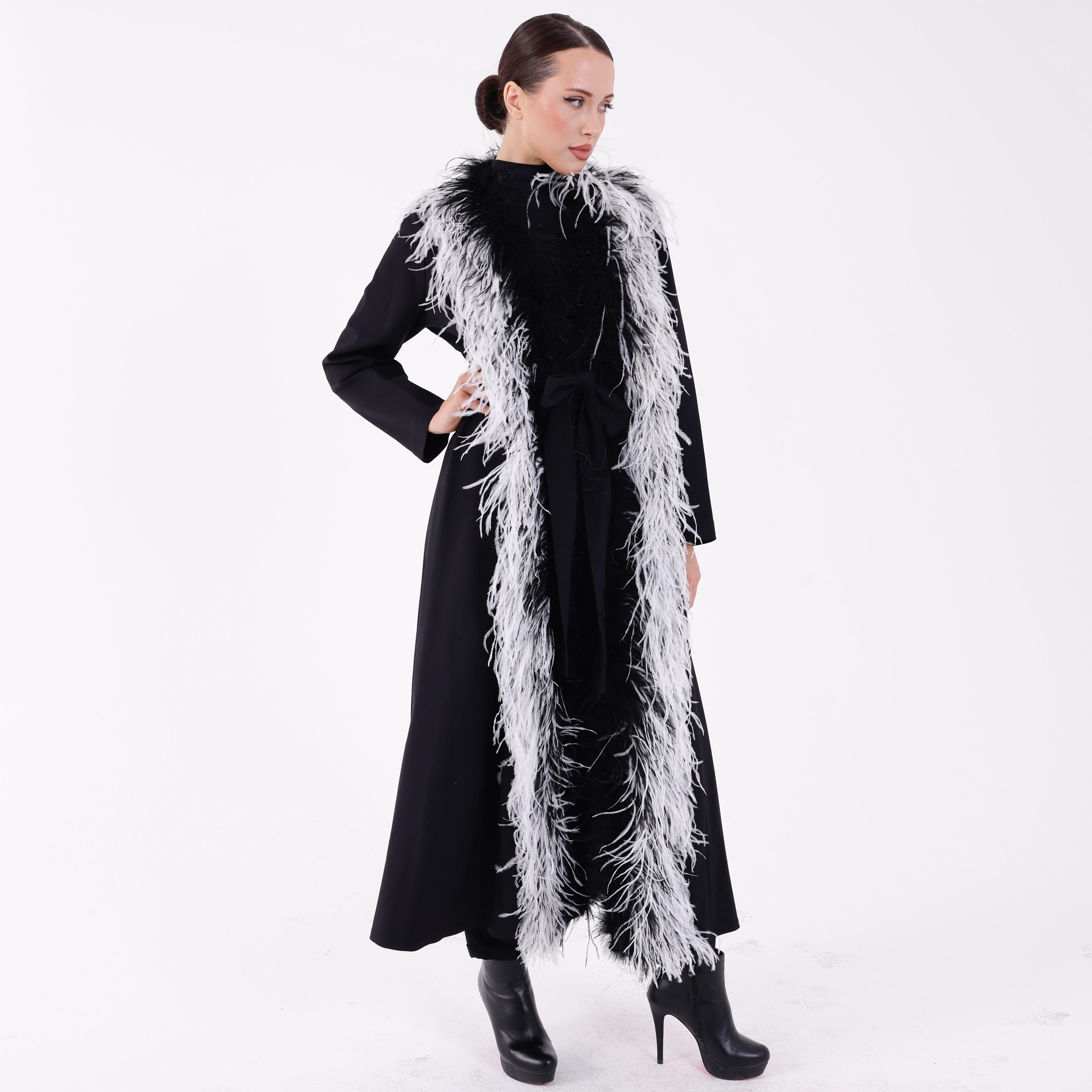 Detailed Trim Feather Long Jacket