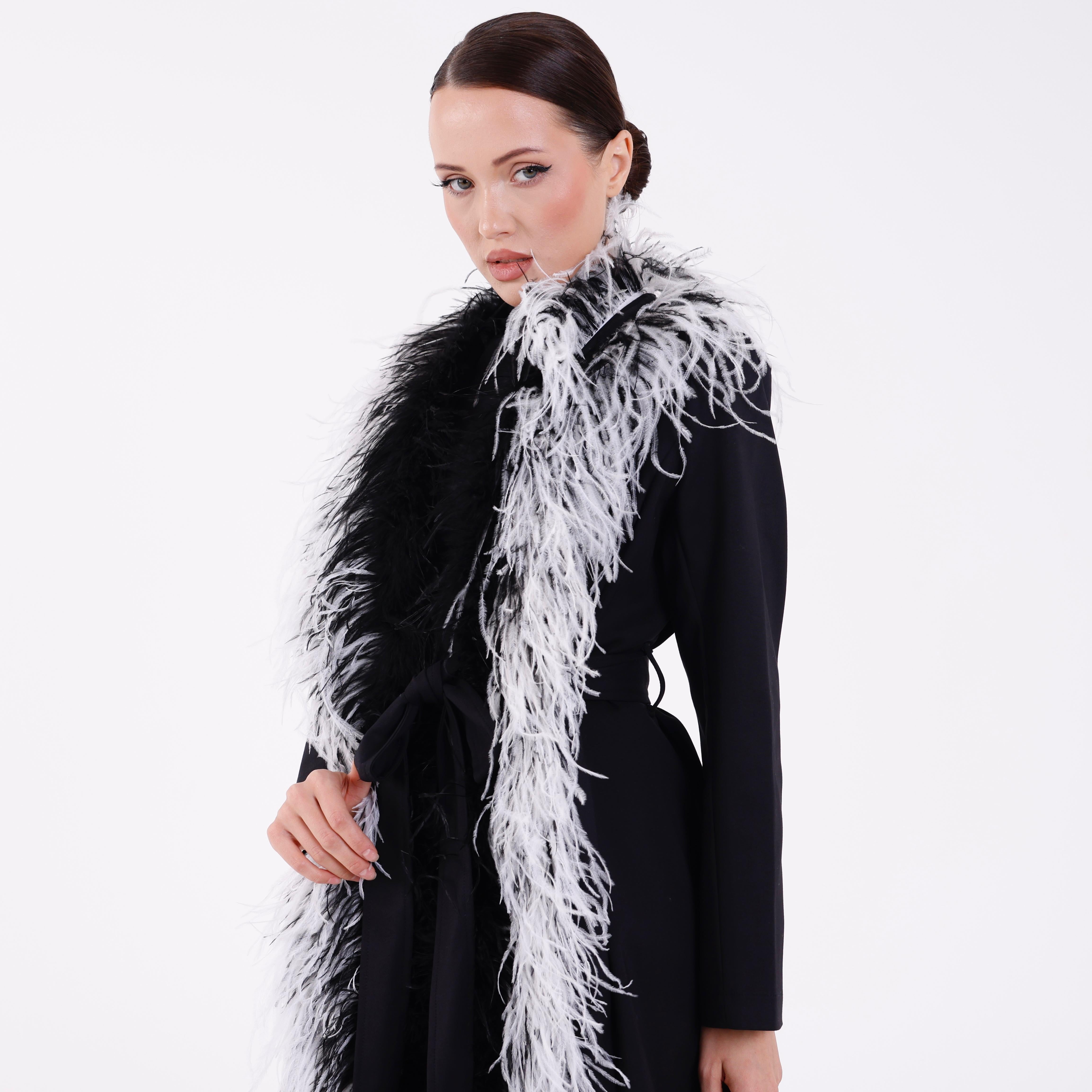 Detailed Trim Feather Long Jacket