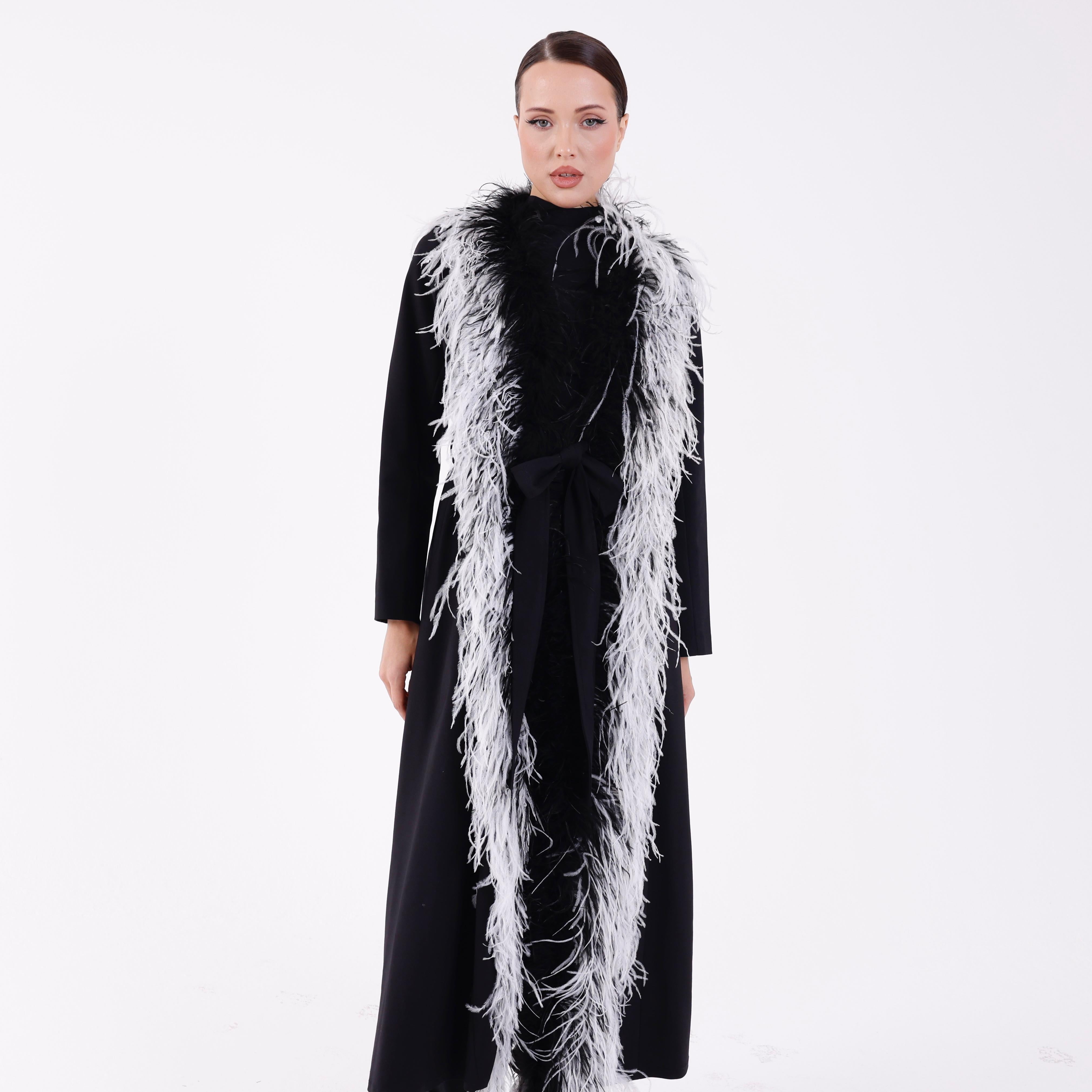 Detailed Trim Feather Long Jacket