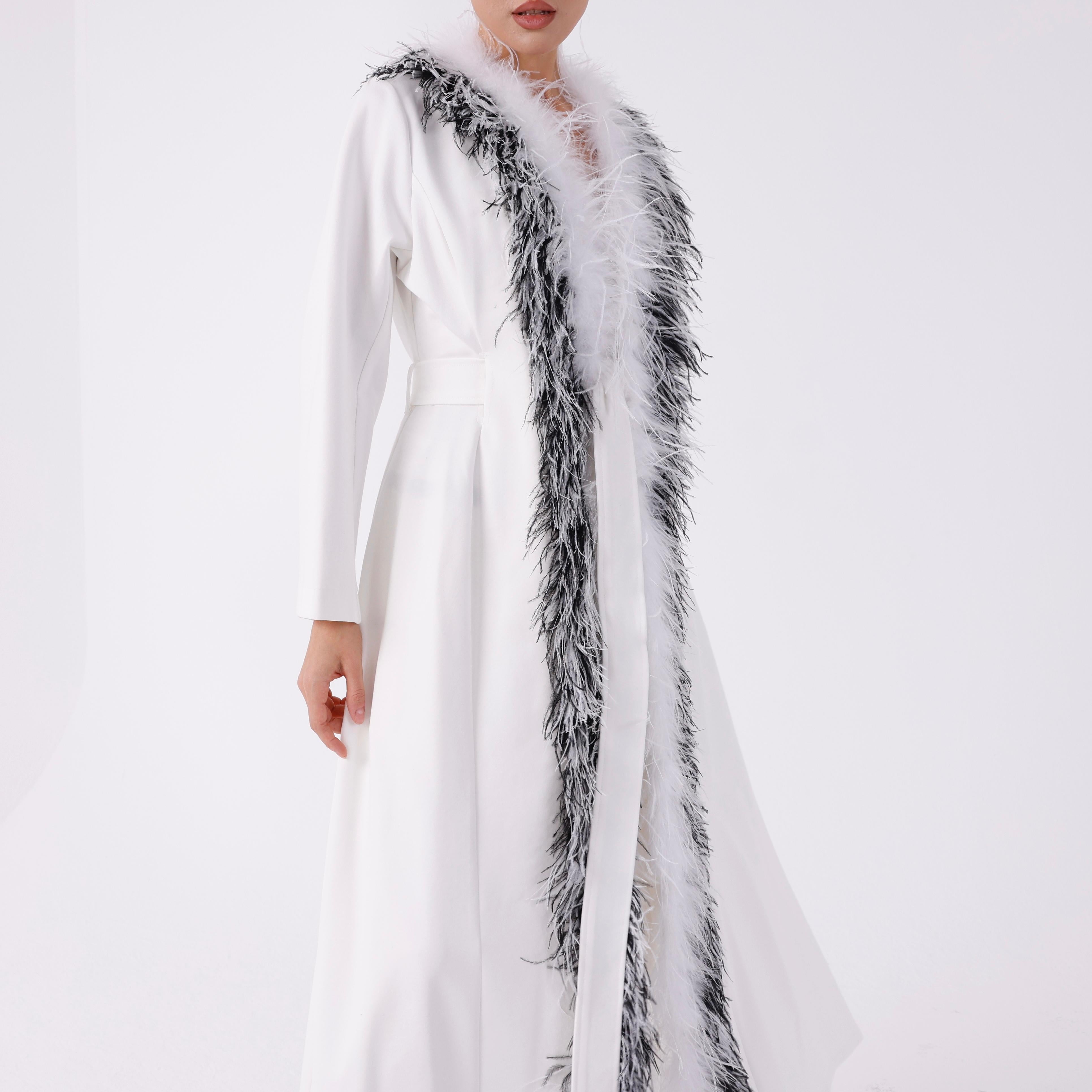 Detailed Long Jacket With Feather