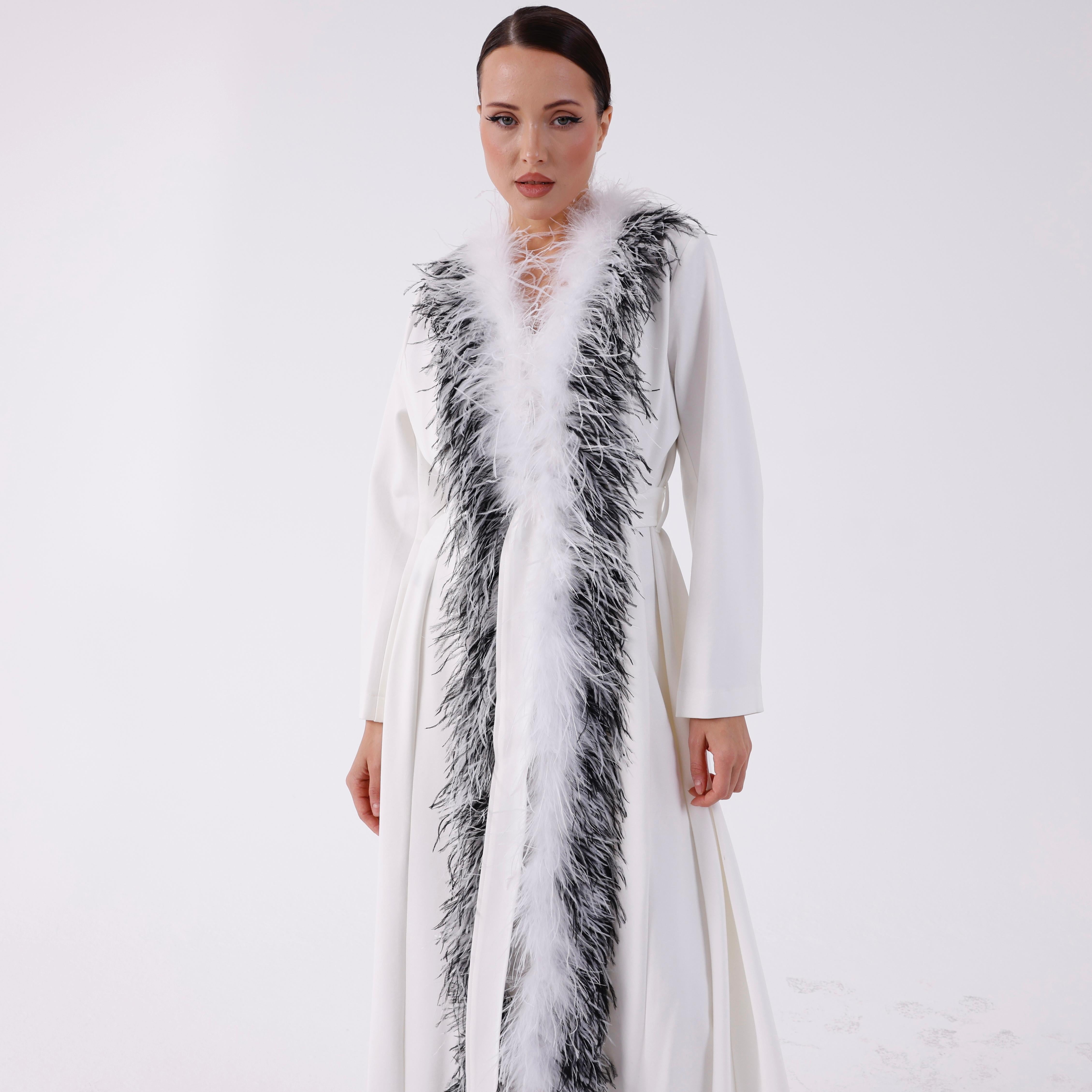 Detailed Long Jacket With Feather