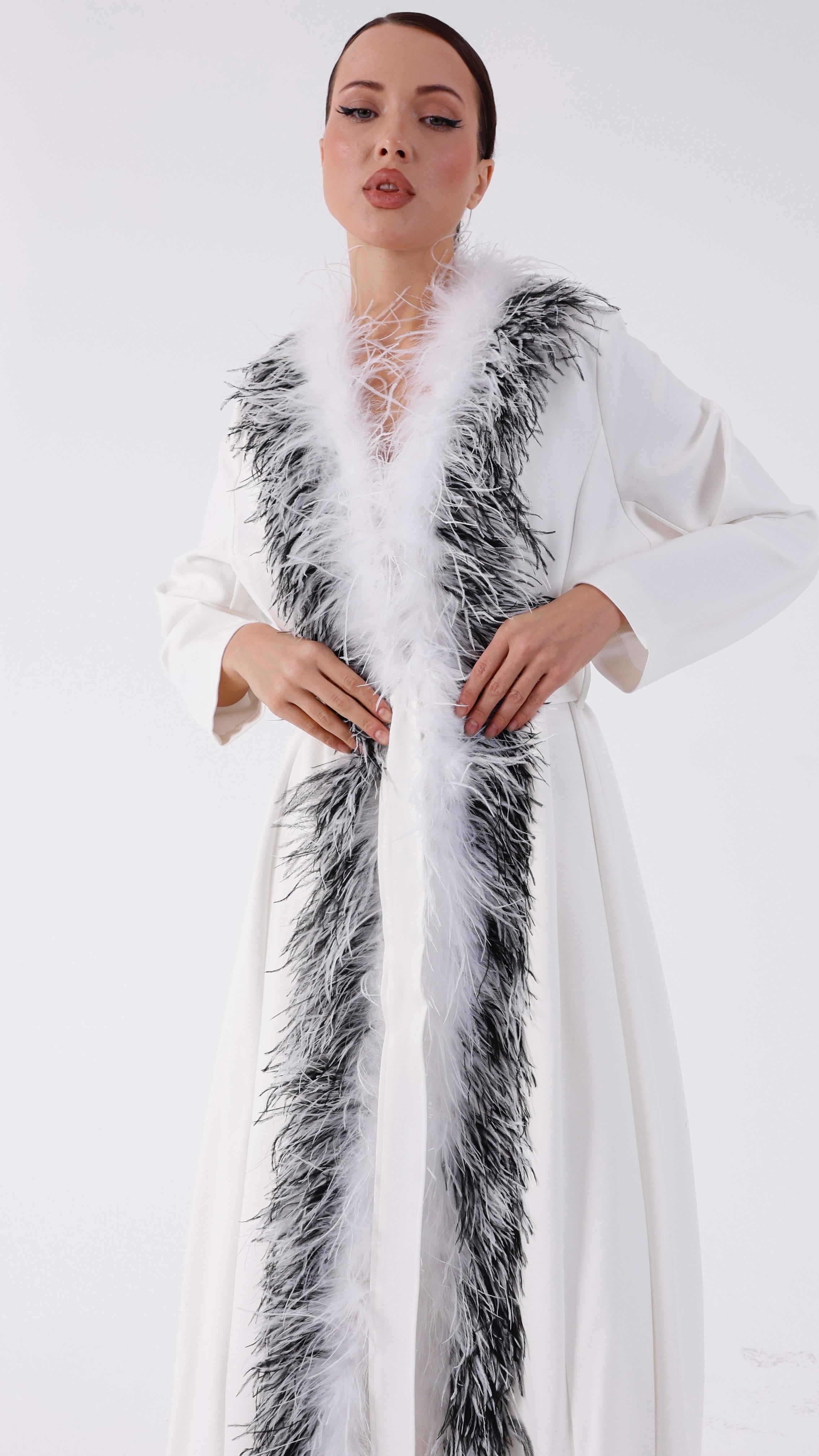 Detailed Long Jacket With Feather