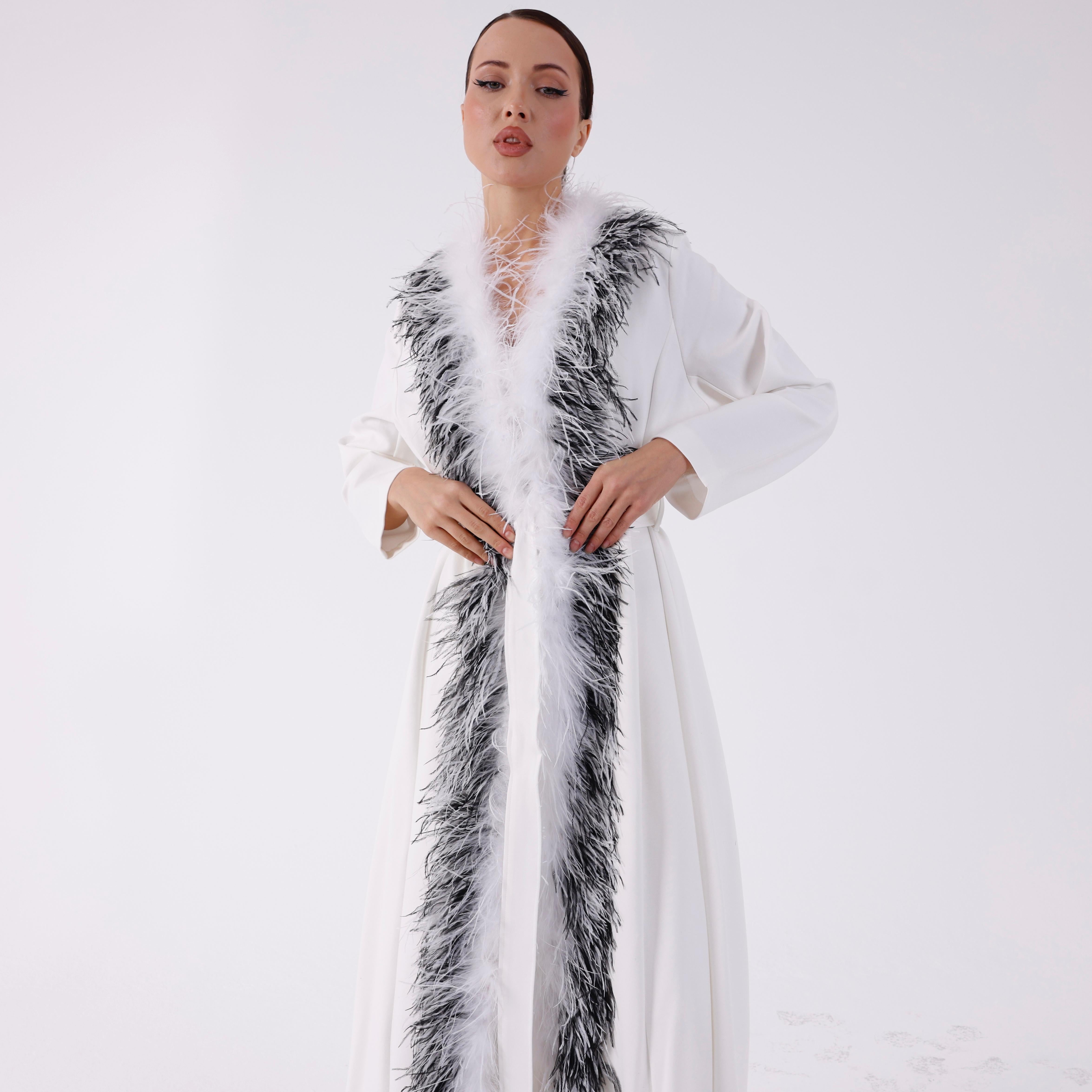 Detailed Long Jacket With Feather