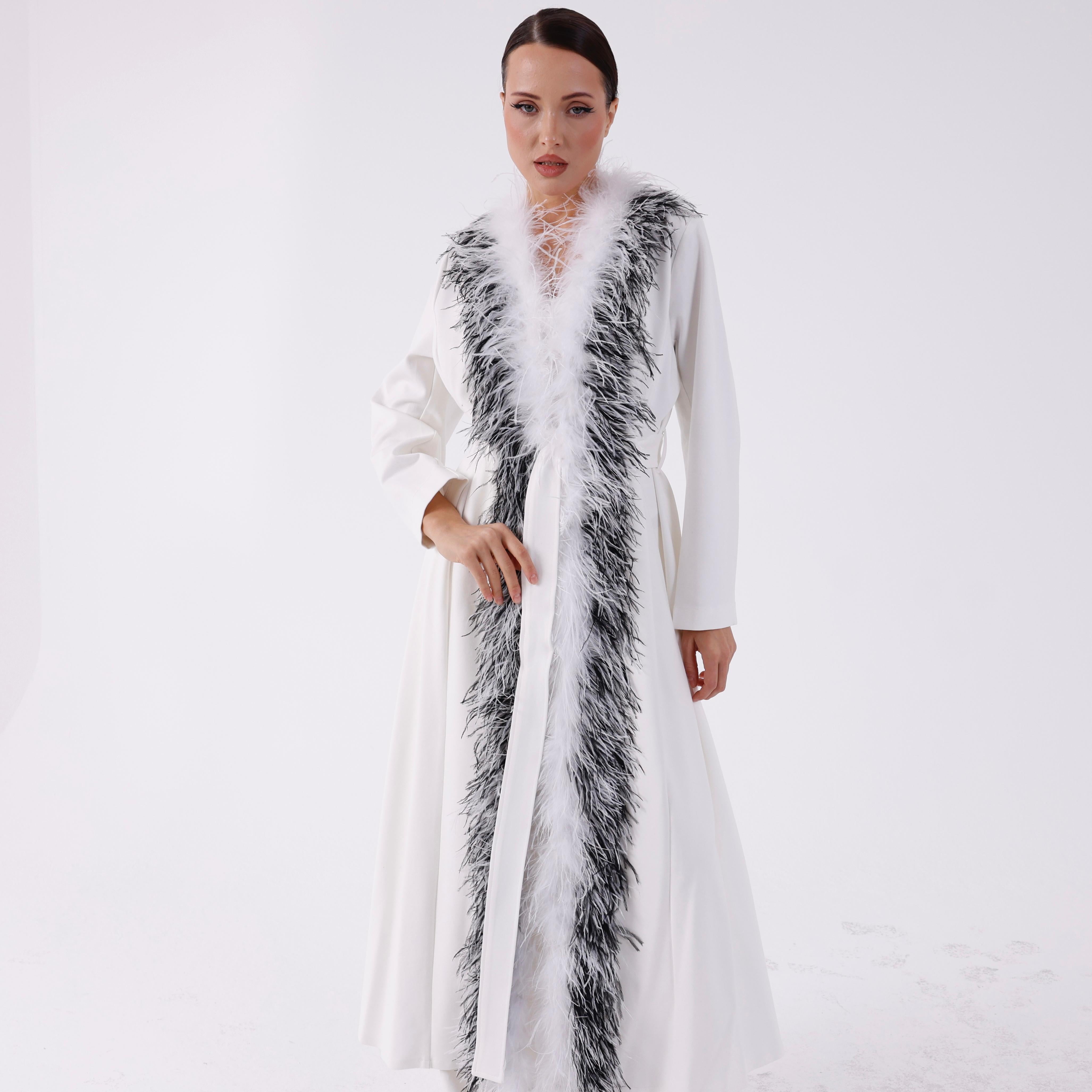 Detailed Long Jacket With Feather