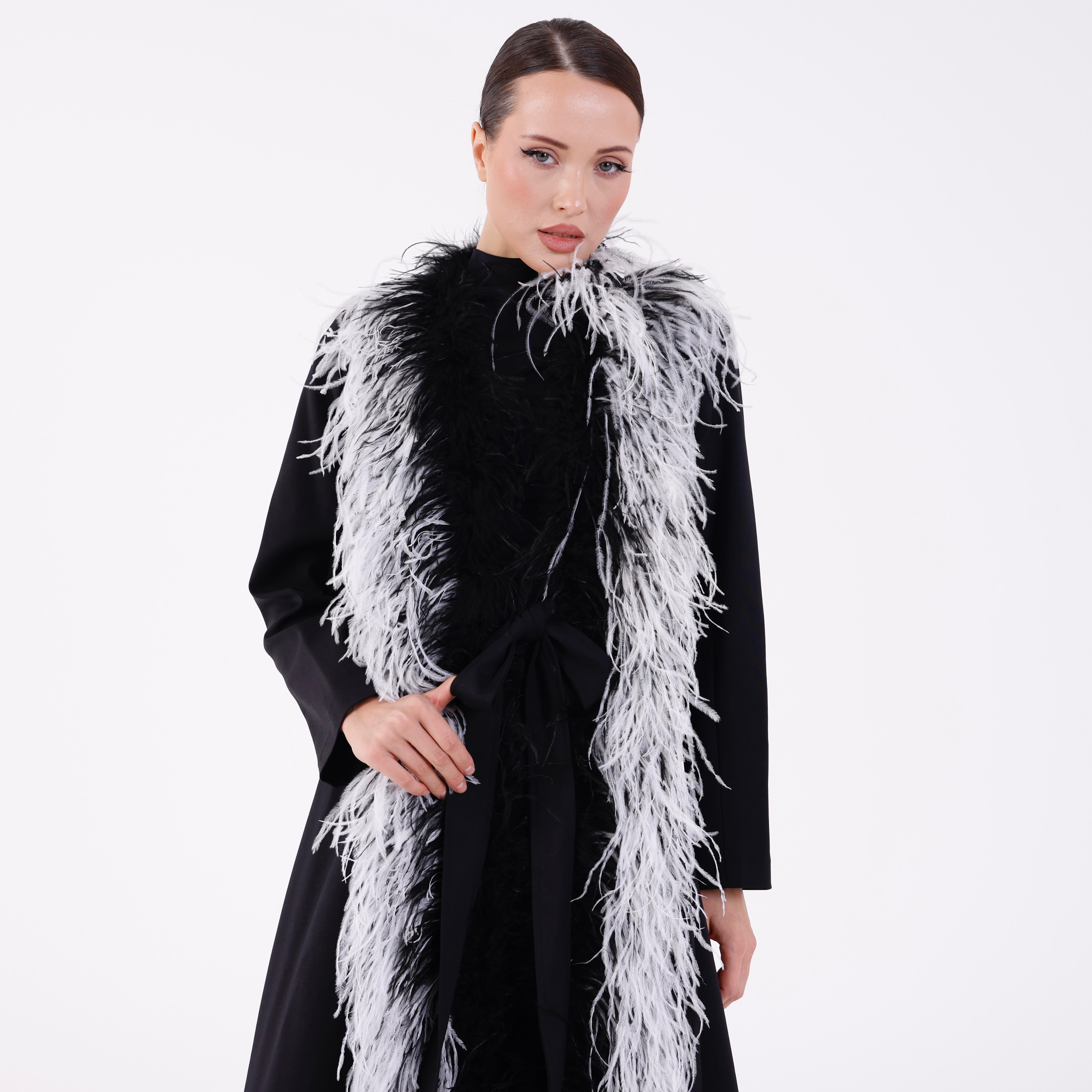 Detailed Trim Feather Long Jacket